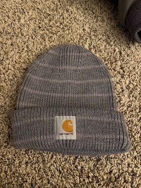 Carhartt Gray Ribbed Cuffed Beanie with Yellow Logo Patch